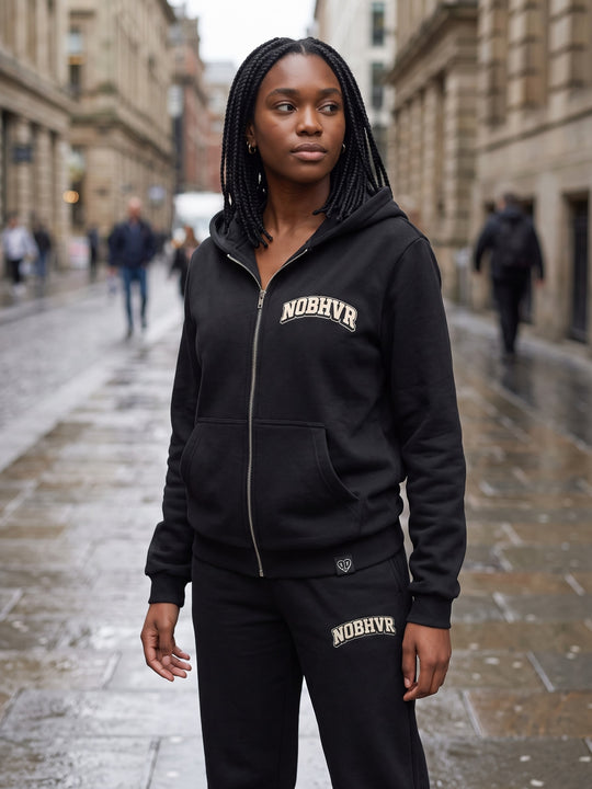 NO BHVR Nospace Zip Hoodie (Black) – on model 5