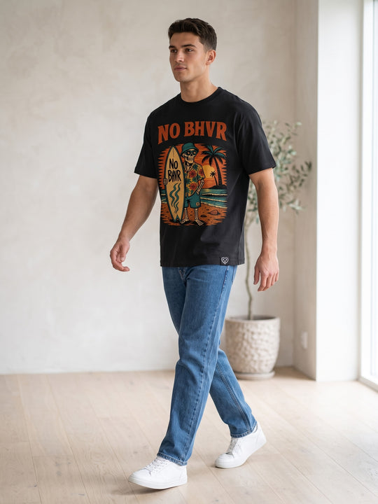 NO BHVR Skeleton Surf T-Shirt (Black) – on model 8